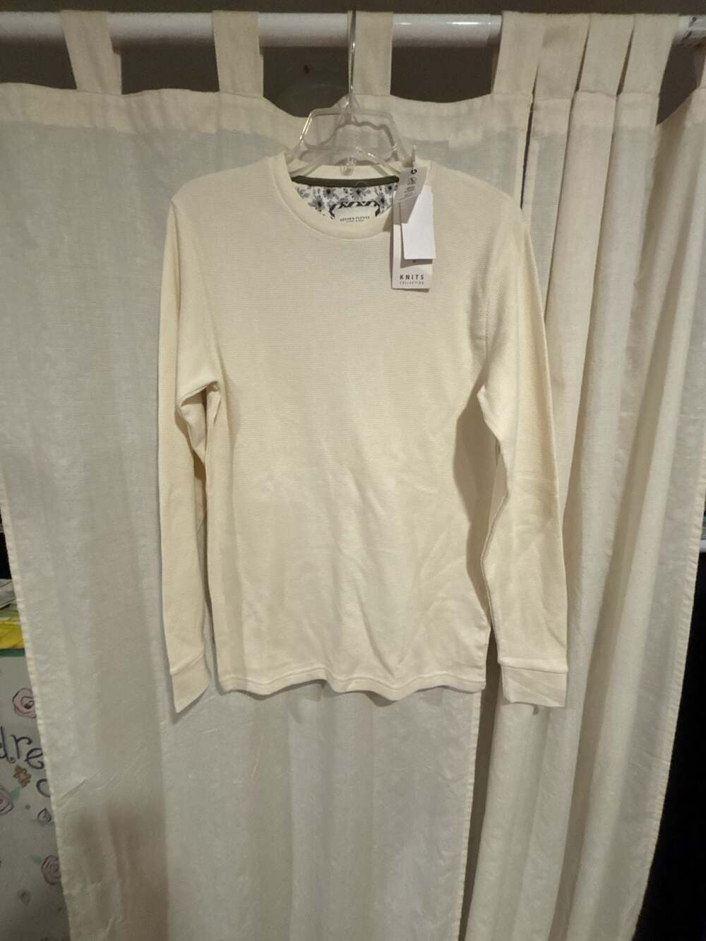 Denim & Flower Ricky Singh Knits Collection Cream Waffle Knit Long Sleeve Crew N